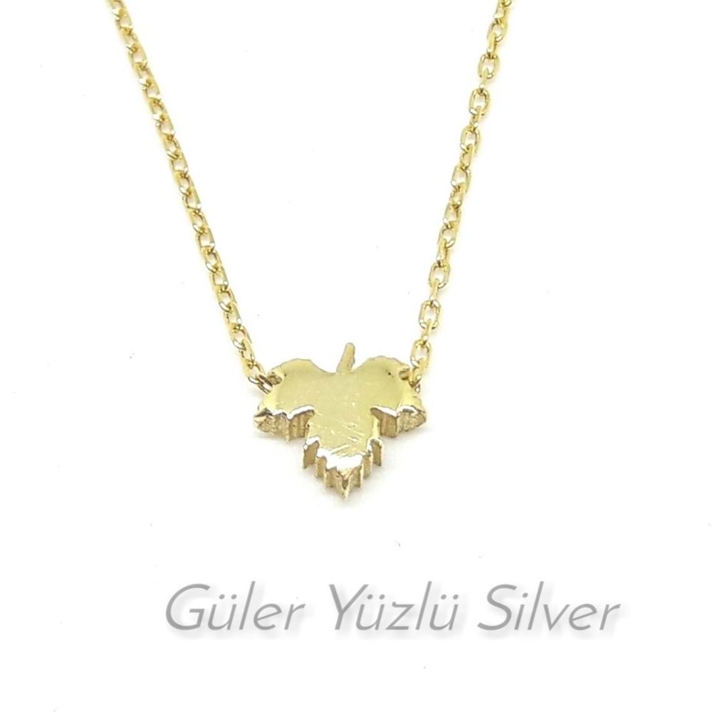 MİNİMAL ÇINAR YAPRAĞI GÜMÜŞ KOLYE - ALTIN SARI