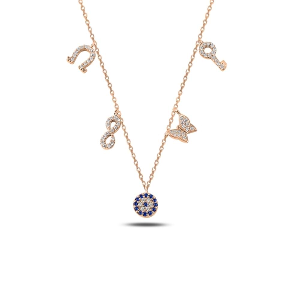 ZİRKON TAŞLI ŞANS GÜMÜŞ KOLYE - ROSE ALTIN KAPLAMA