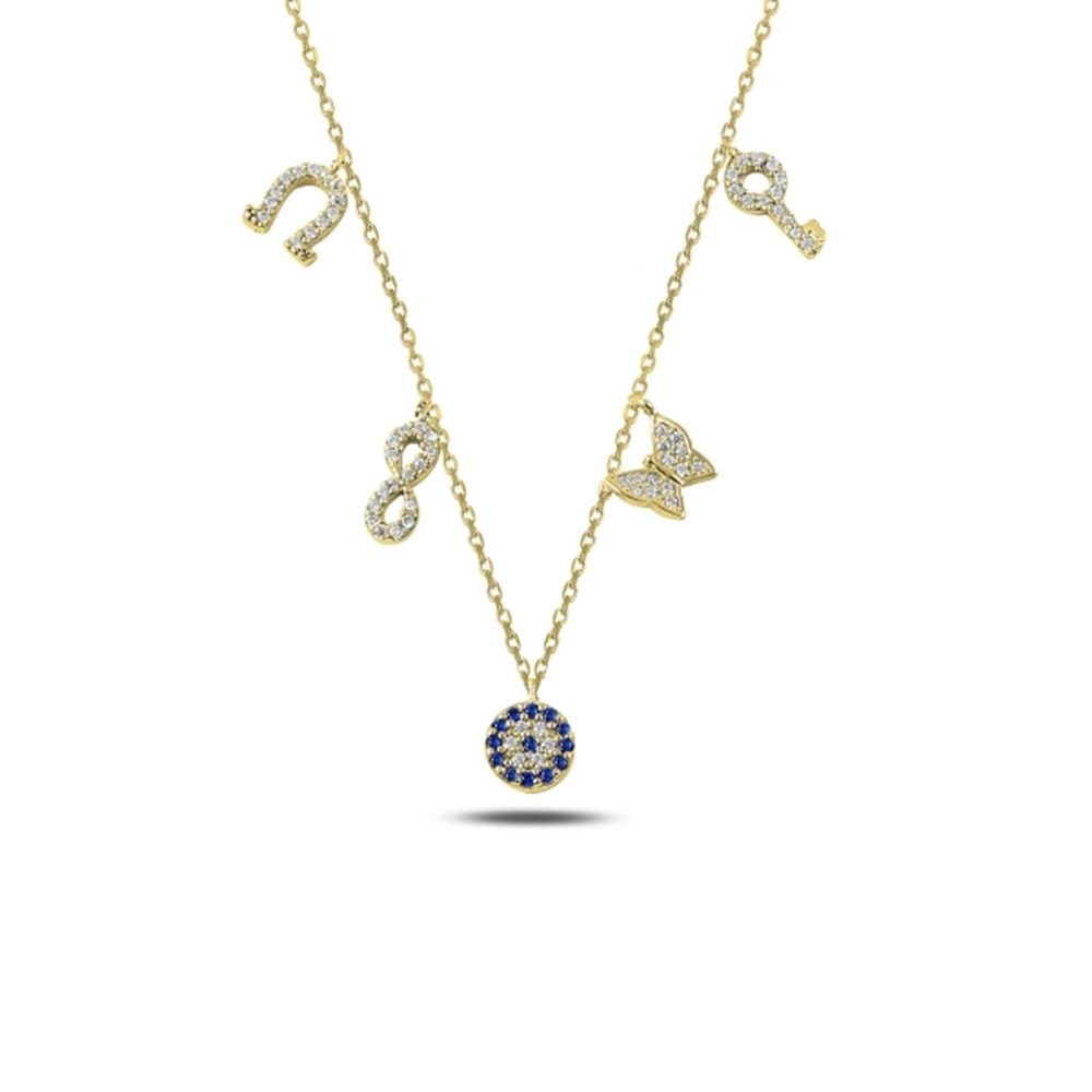 ZİRKON TAŞLI ŞANS GÜMÜŞ KOLYE - ROSE ALTIN KAPLAMA