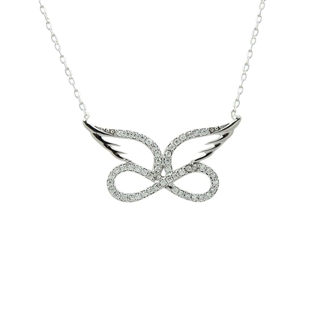 ZİRKON TAŞLI KANAT VE SONSUZLUK GÜMÜŞ KOLYE - ALTIN KAPLAMA