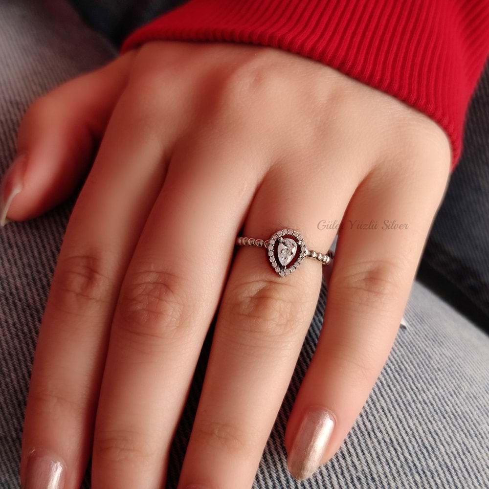 DAMLA AYARLANABİLİR GÜMÜŞ YÜZÜK - RODYUM KAPLAMA