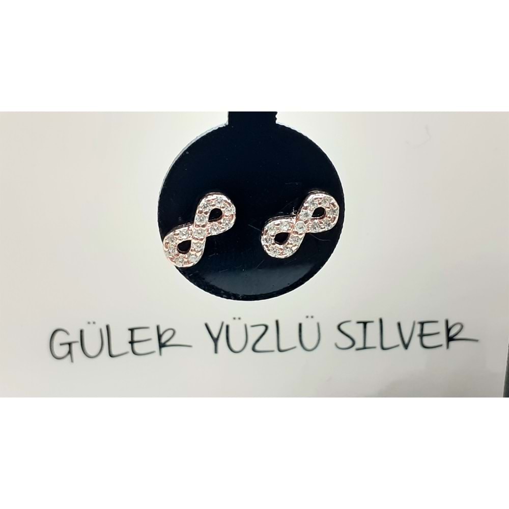 ZİRKON TAŞLI SONSUZLUK MİNİ ÇİVİ GÜMÜŞ KÜPE - ROSE ALTIN KAPLAMA