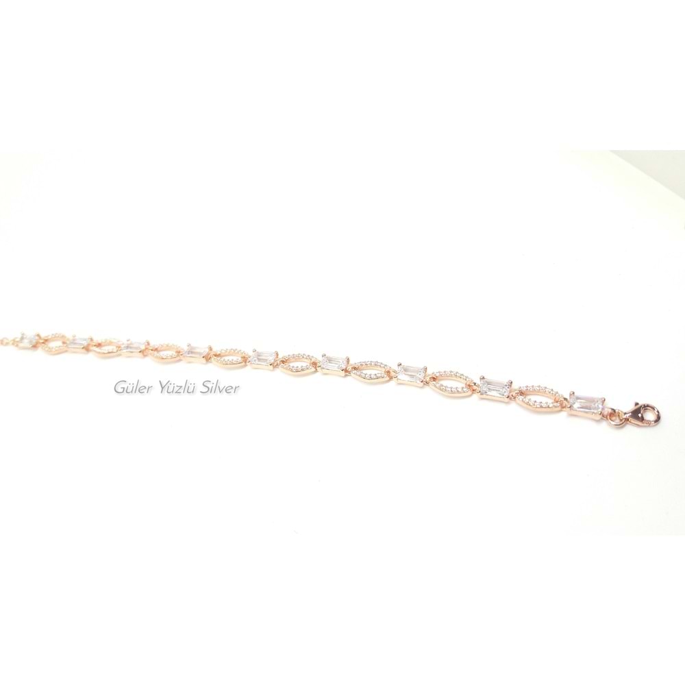 9 BAGET TAŞ GÜMÜŞ BİLEKLİK - ROSE ALTIN KAPLAMA