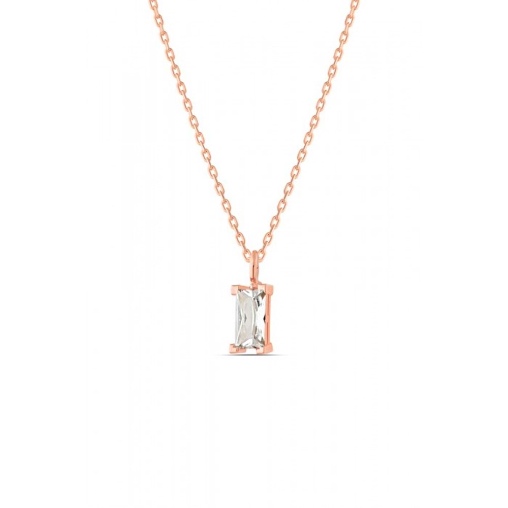 MİNİ ZİRKON TAŞLI BAGET TAŞ GÜMÜŞ KOLYE - ALTIN KAPLAMA (SARI)