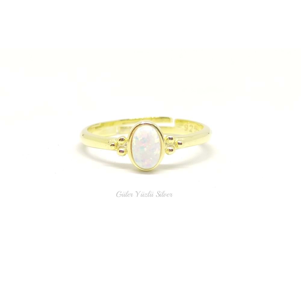 MİNİ BEYAZ OPAL AYARLANABİLİR OVAL GÜMÜŞ YÜZÜK