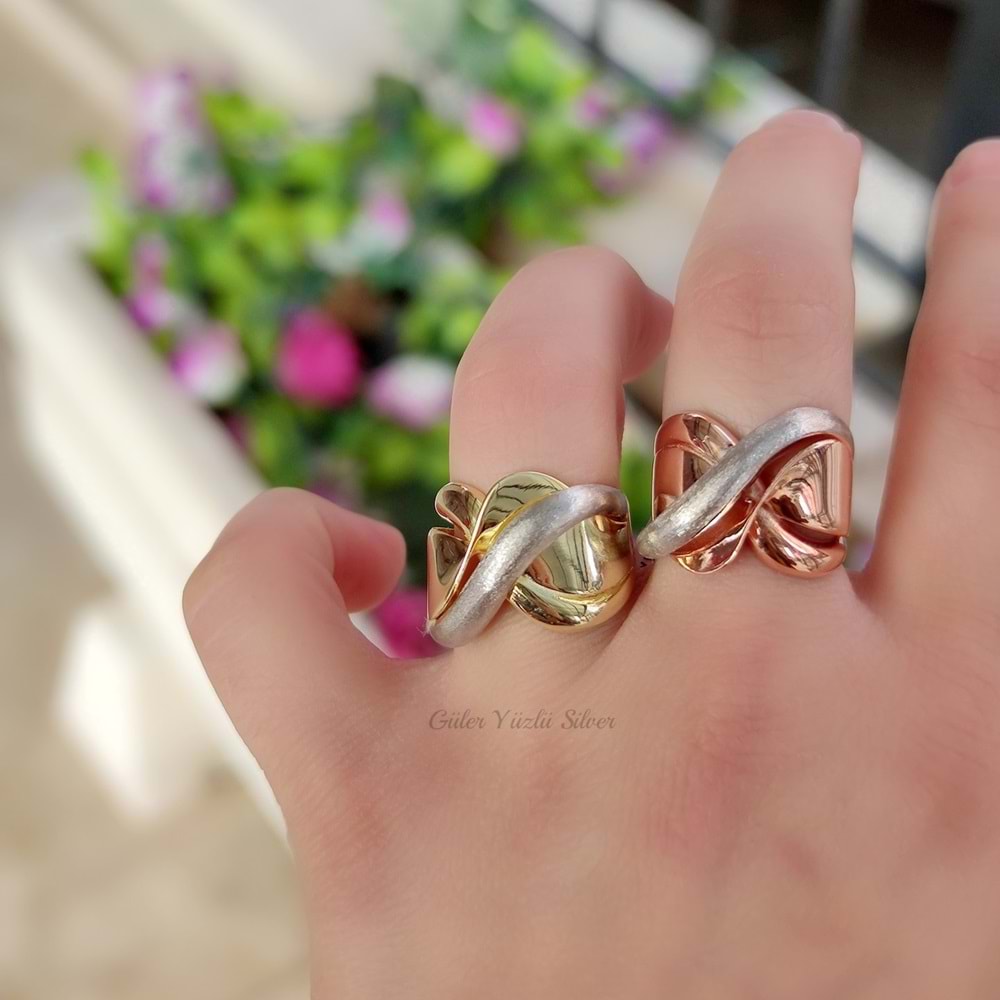 BEYAZ SİM DETAYLI İTHAL FİYONK SARMAK YÜZÜK - ALTIN KAPLAMA (SARI) - 14