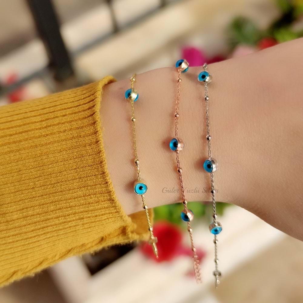 CAM GÖZ NAZAR TOP GÜMÜŞ BİLEKLİK - ALTIN KAPLAMA (SARI)