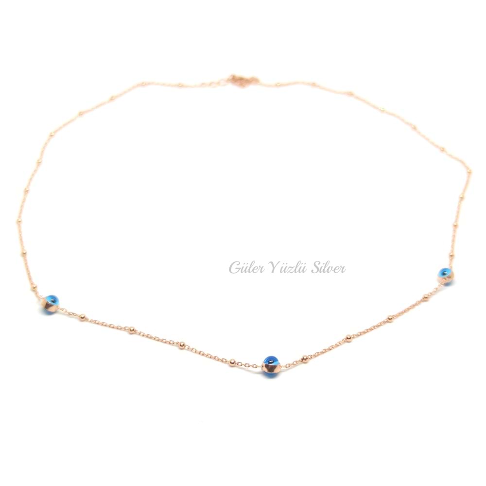 CAM GÖZ NAZAR TOP GÜMÜŞ KOLYE - ALTIN KAPLAMA (SARI)