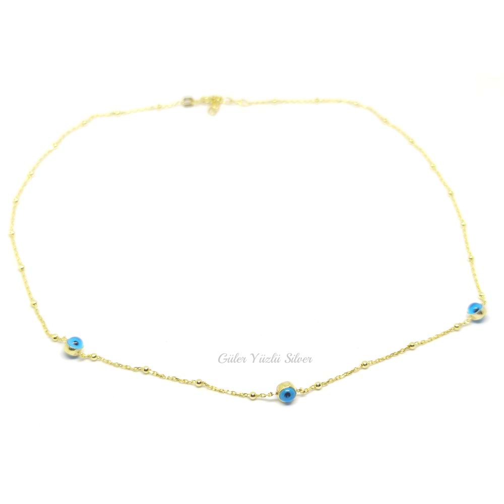 CAM GÖZ NAZAR TOP GÜMÜŞ KOLYE - ALTIN KAPLAMA (SARI)