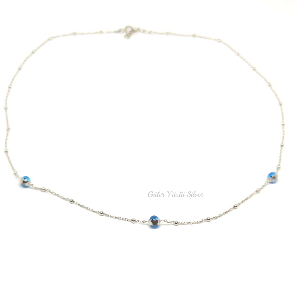 CAM GÖZ NAZAR TOP GÜMÜŞ KOLYE - ALTIN KAPLAMA (SARI)