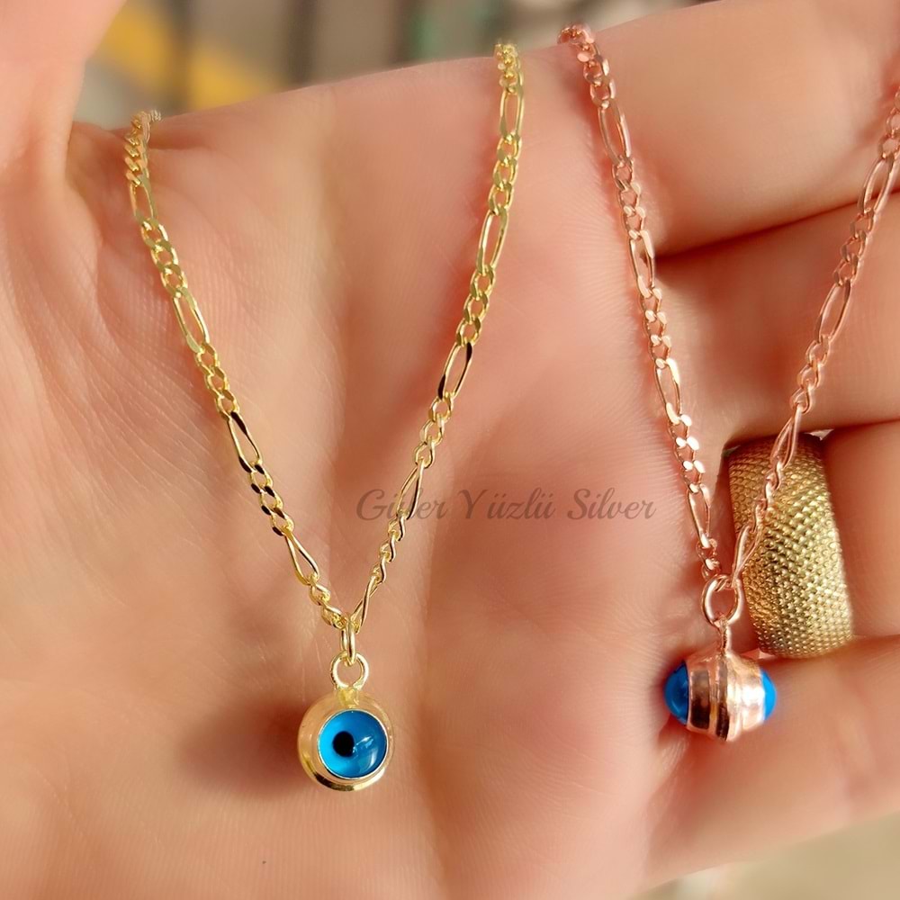 CAM GÖZ NAZAR GÜMÜŞ KOLYE BÜYÜK - ALTIN KAPLAMA (SARI)