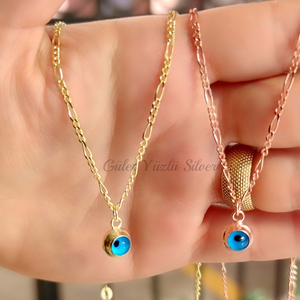 CAM GÖZ NAZAR GÜMÜŞ KOLYE BÜYÜK - ALTIN KAPLAMA (SARI)