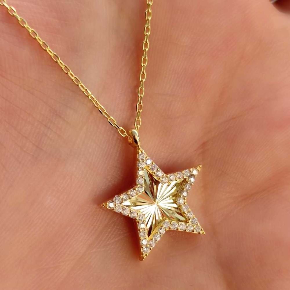 LAZER KALEMLİ YILDIZ GÜMÜŞ KOLYE - RODYUM BEYAZ