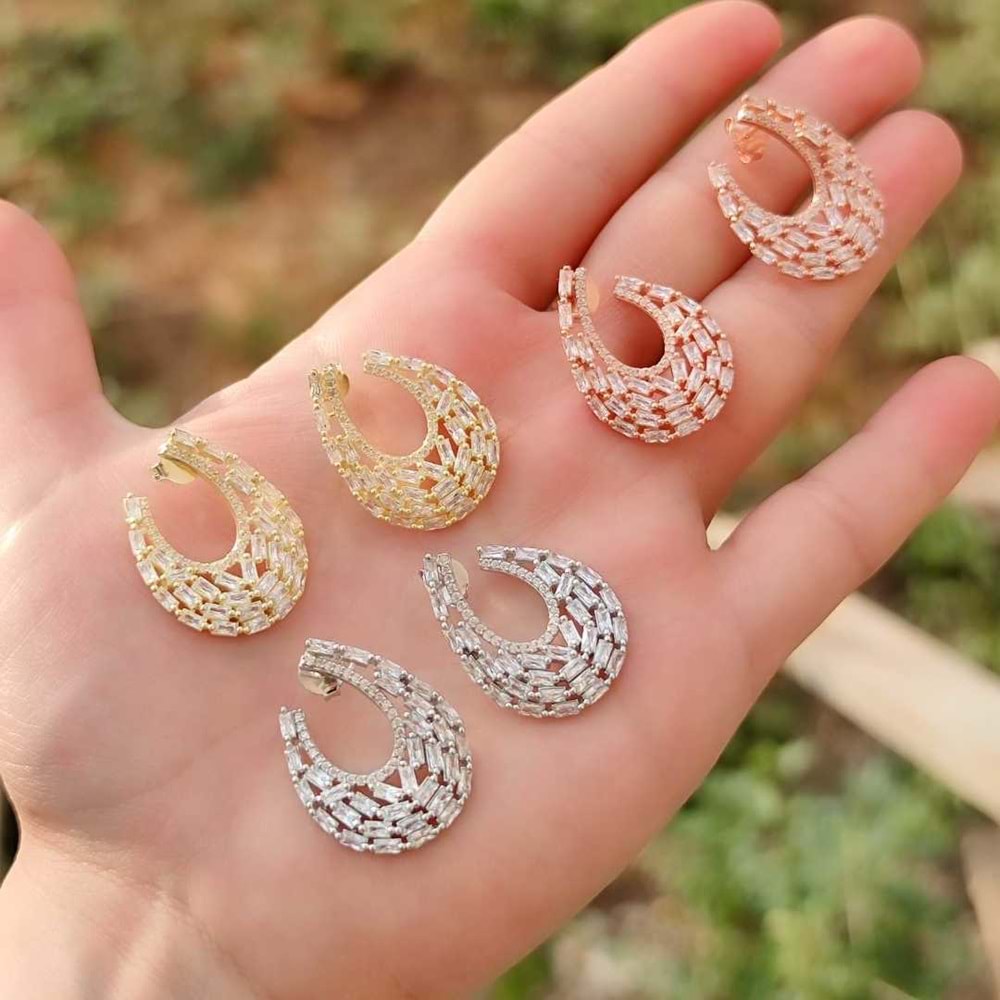 BAGET ZİRKON TAŞ ABİYE GÜMÜŞ KÜPE - ALTIN SARI