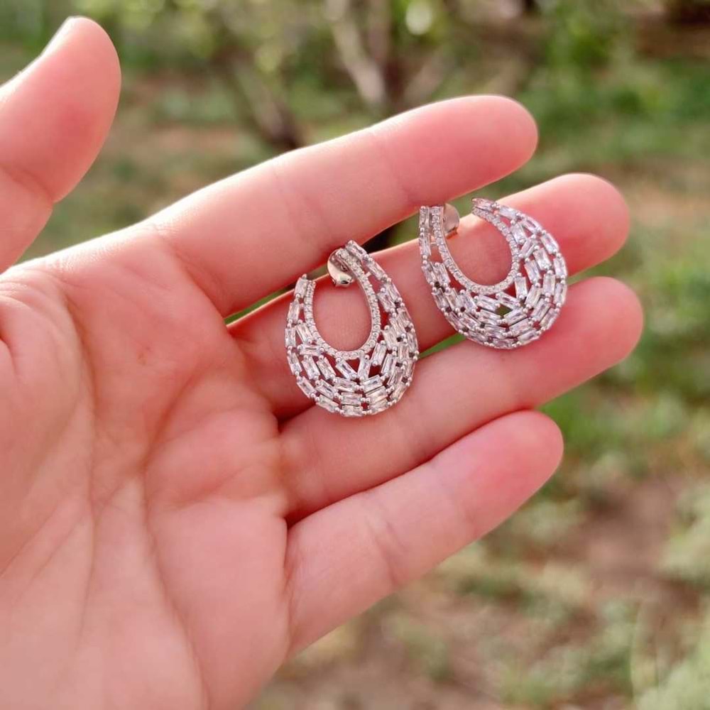 BAGET ZİRKON TAŞ ABİYE GÜMÜŞ KÜPE - ALTIN SARI