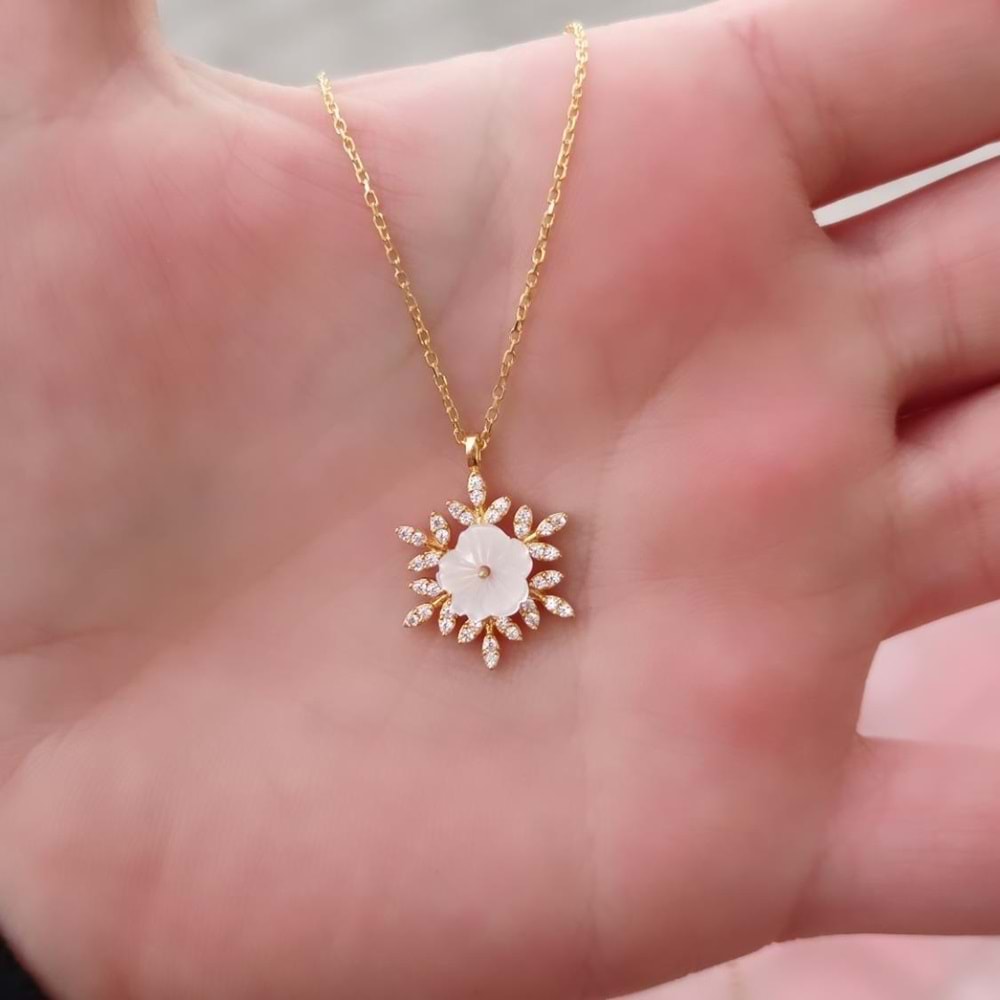 MANOLYA KAR TANESİ GÜMÜŞ KOLYE - ALTIN SARI