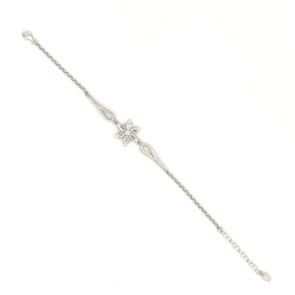 ZİRKON TAŞLI LOTUS GÜMÜŞ BİLEKLİK - RODYUM BEYAZ