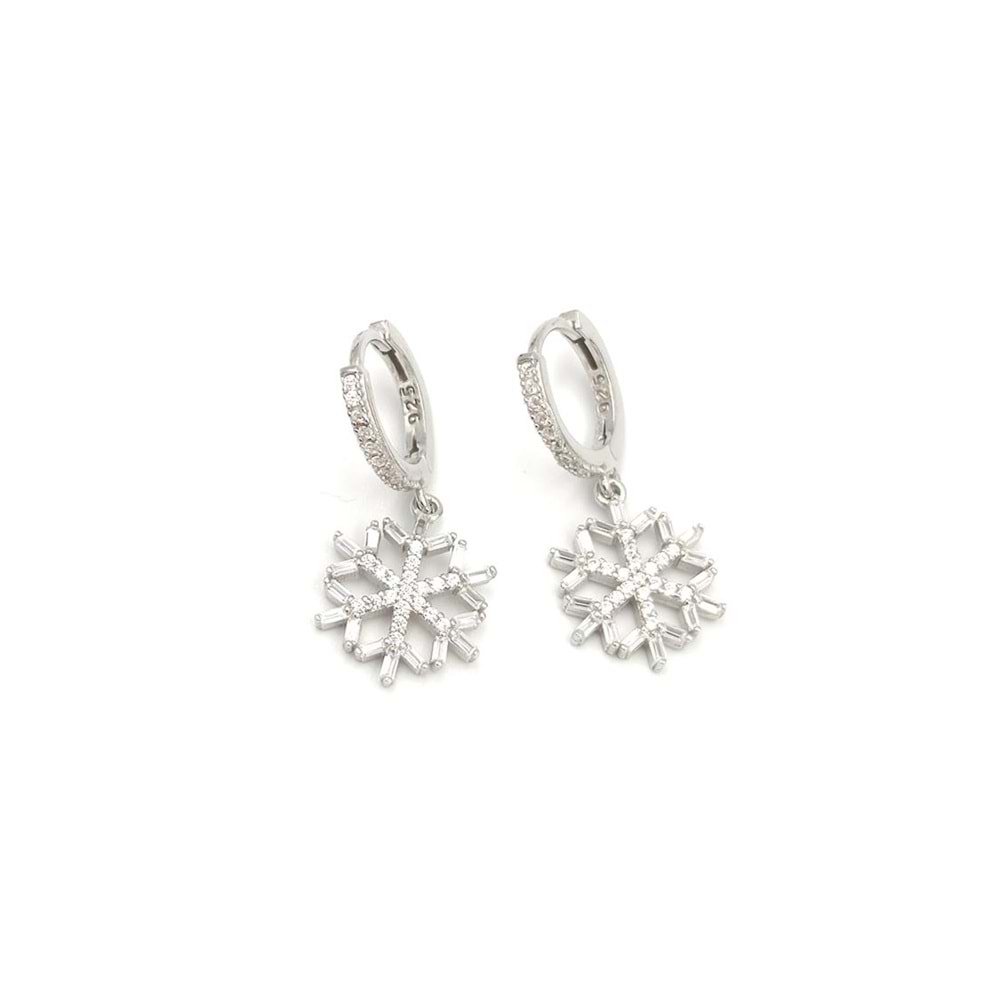 BAGET KAR TANESİ HALKA GÜMÜŞ KÜPE - RODYUM BEYAZ