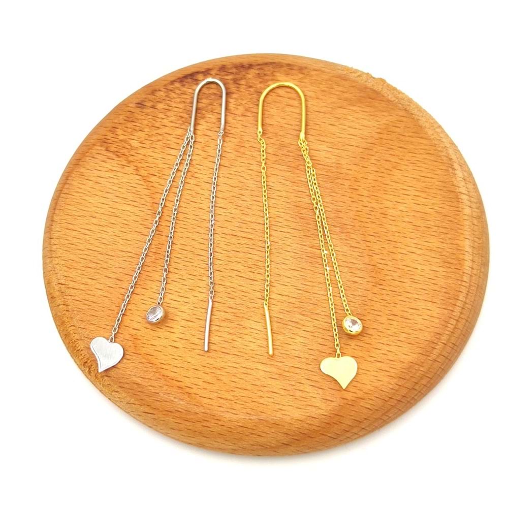 ZİNCİRLİ KALP JAPON TEK GÜMÜŞ KÜPE - RODYUM BEYAZ