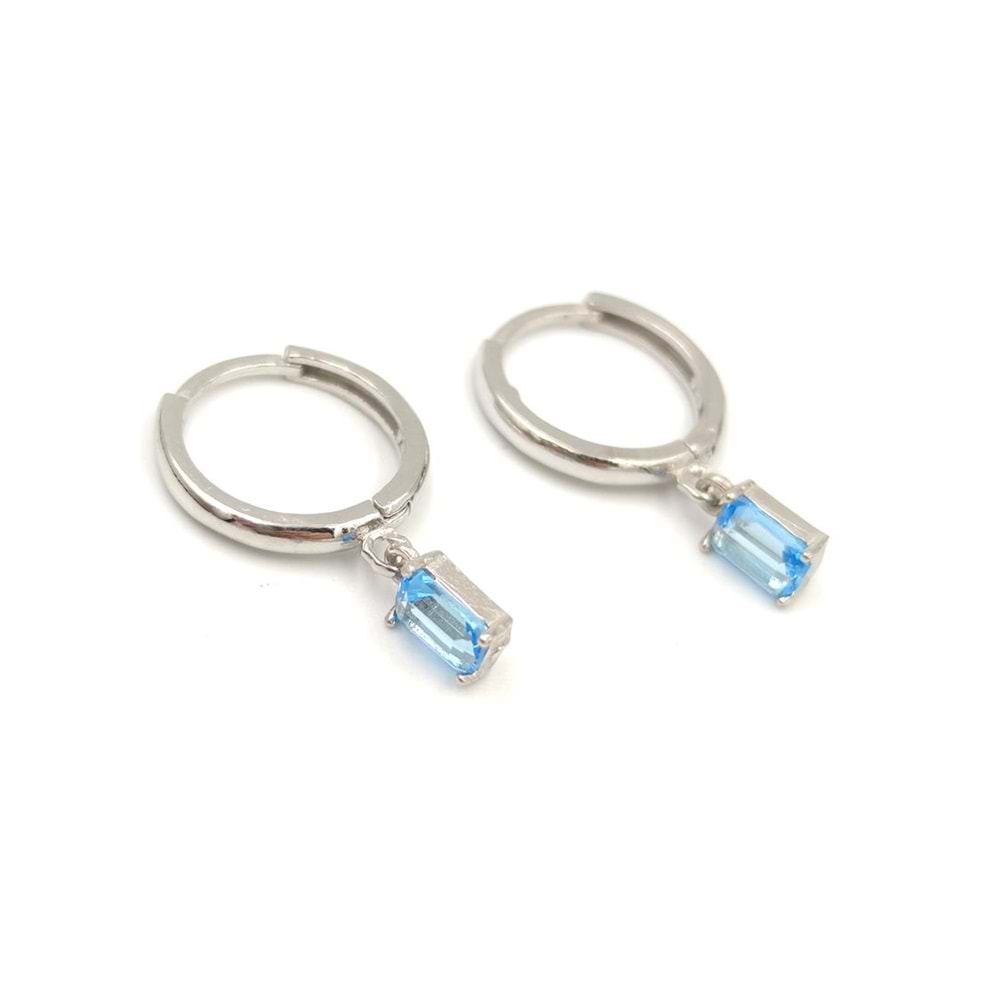 MAVİ BAGET HALKA GÜMÜŞ KÜPE