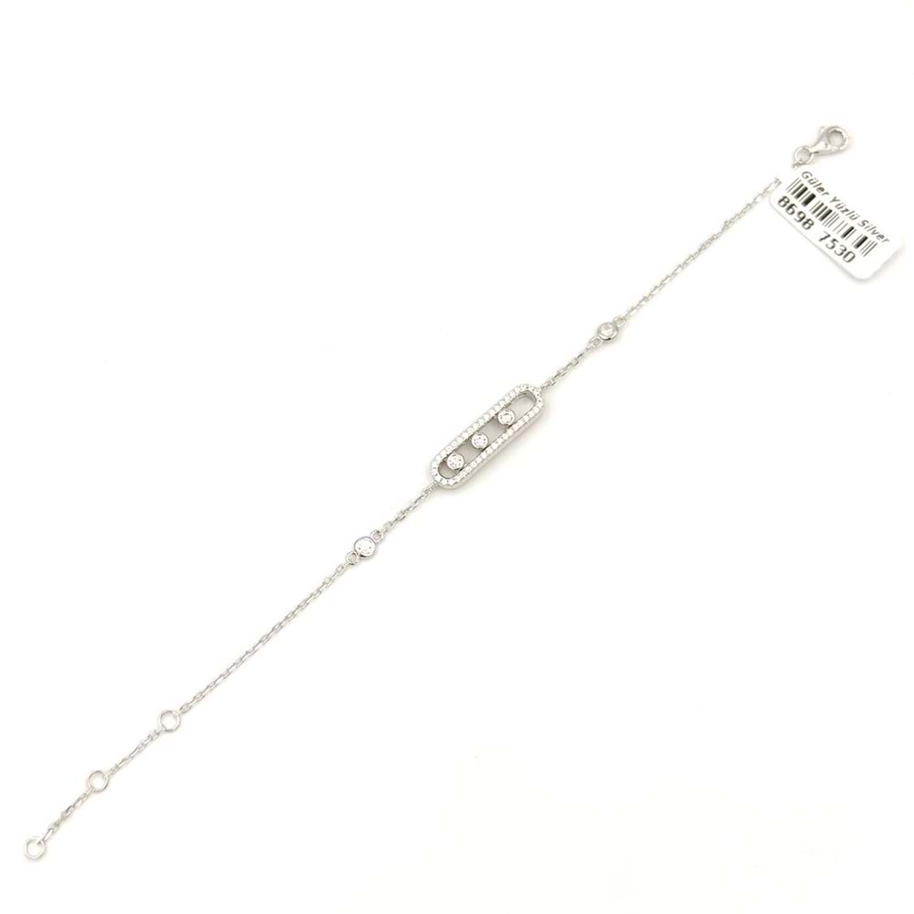 İTHAL HAREKETLİ ÜÇ TAŞ GÜMÜŞ BİLEKLİK - RODYUM BEYAZ