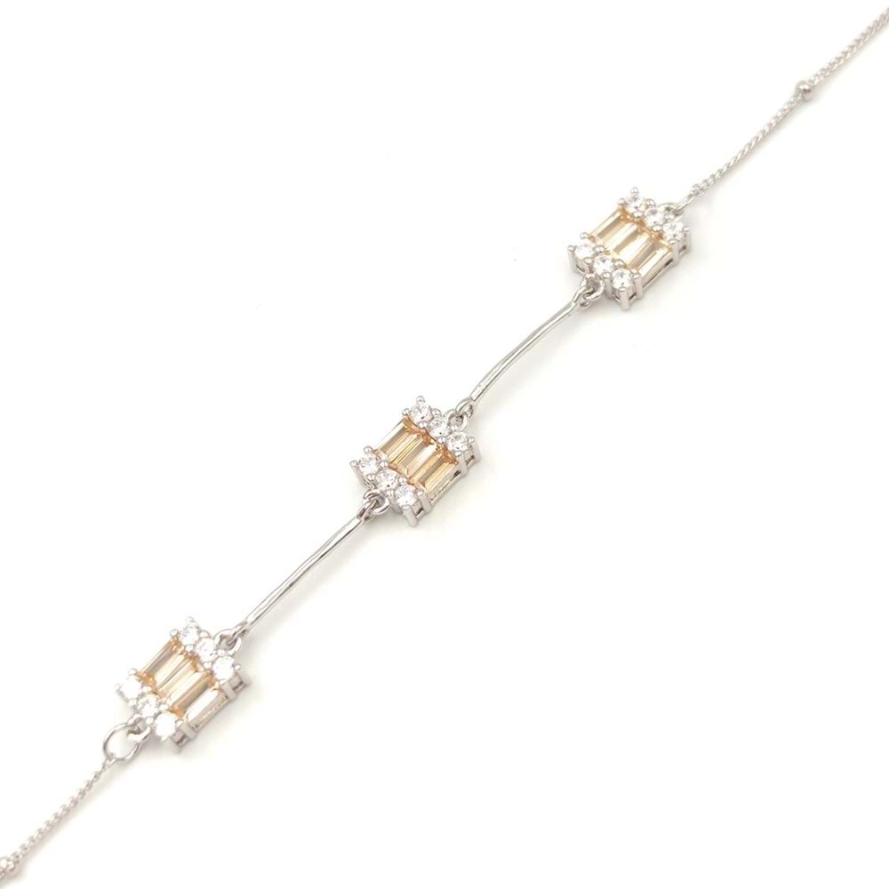 İTHAL ÜÇLÜ PIRLANTA MONTÜR BAGET GÜMÜŞ BİLEKLİK - RODYUM BEYAZ