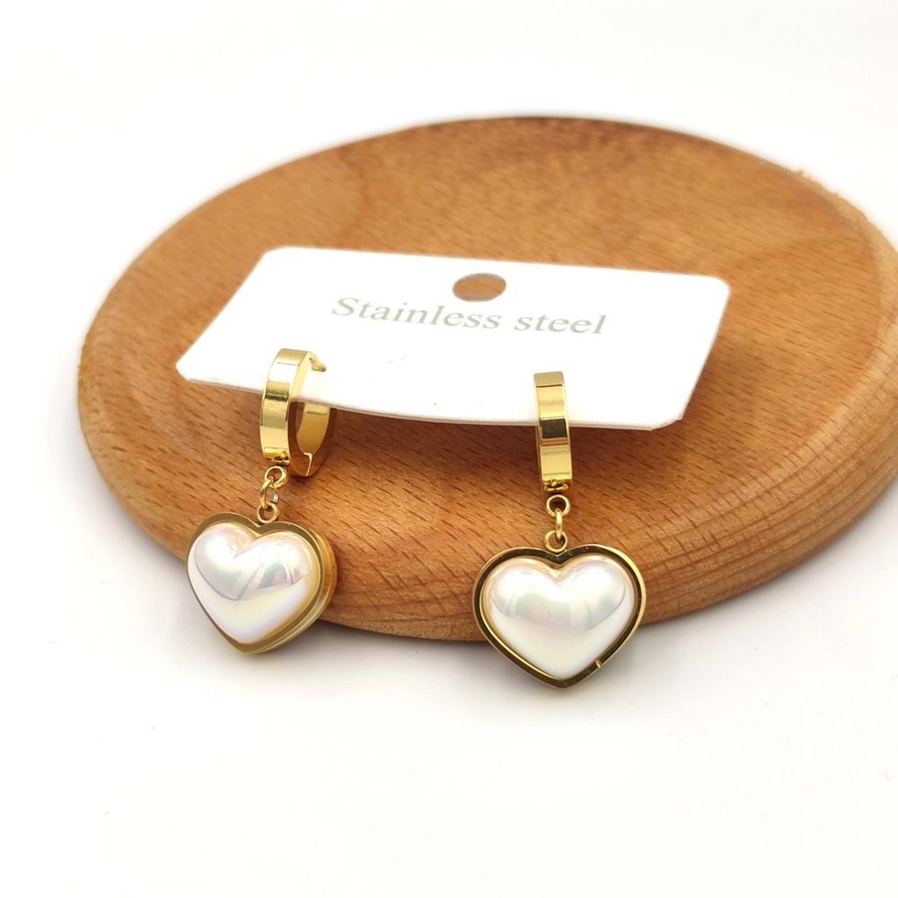 ÇELİK İNCİLİ KALP HALKA KÜPE