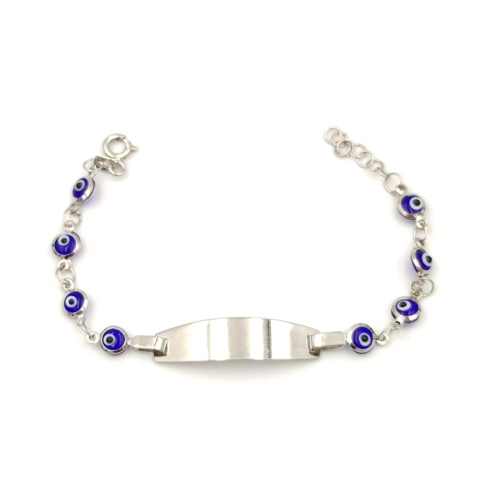 CAM NAZAR BONCUK İSİM YAZILABİLEN GÜMÜŞ ÇOCUK BİLEKLİK - LACİVERT