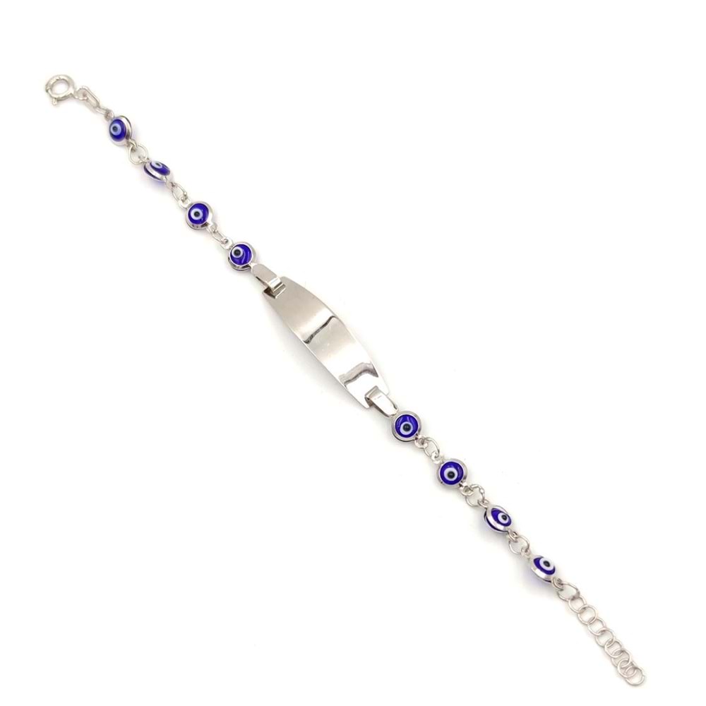 CAM NAZAR BONCUK İSİM YAZILABİLEN GÜMÜŞ ÇOCUK BİLEKLİK - LACİVERT