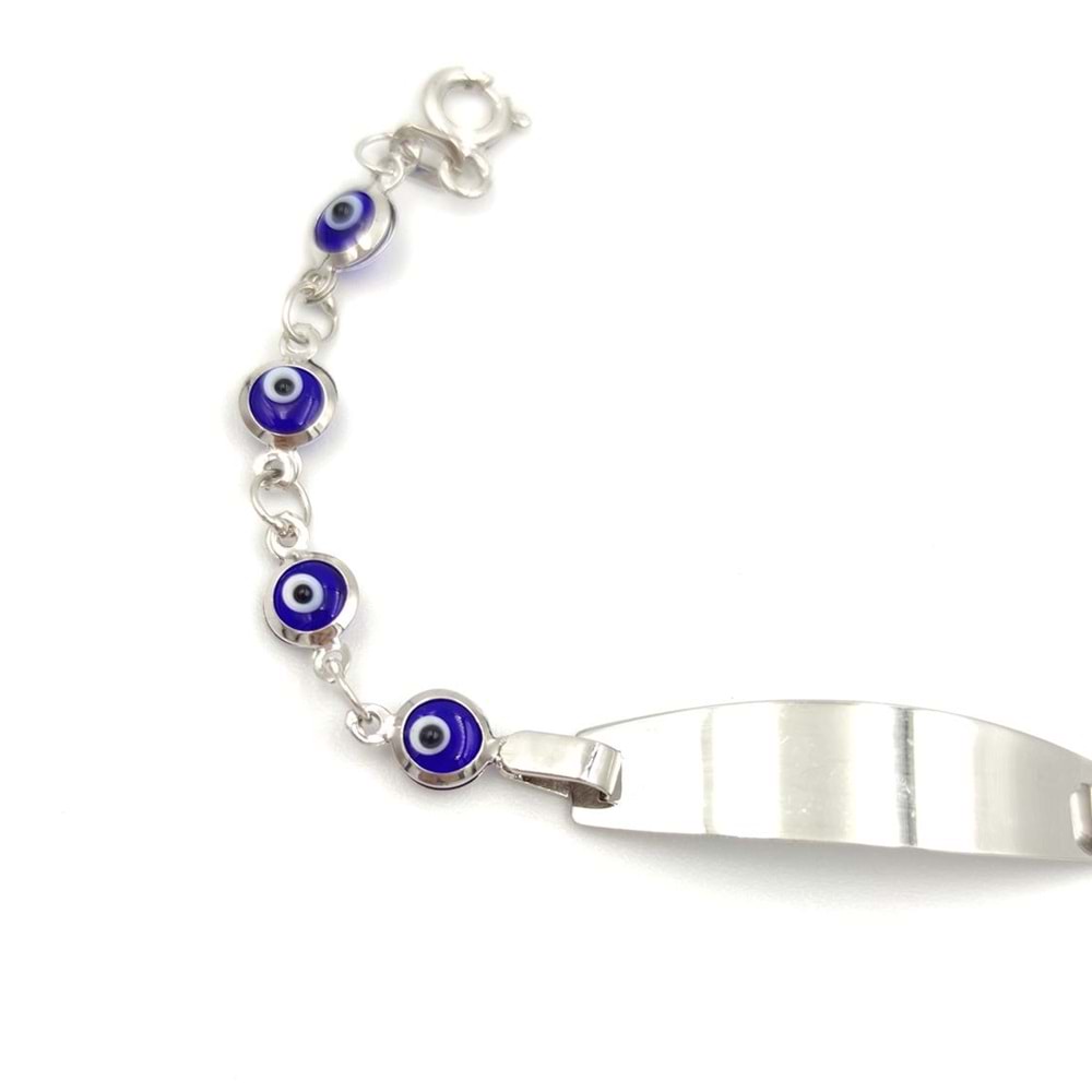 CAM NAZAR BONCUK İSİM YAZILABİLEN GÜMÜŞ ÇOCUK BİLEKLİK - LACİVERT