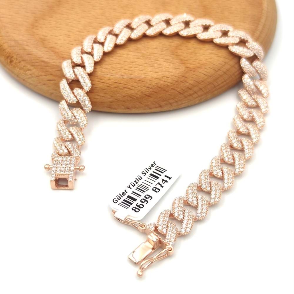 18 CM TAŞLI GURMET GÜMÜŞ BİLEKLİK - ROSE BAKIR