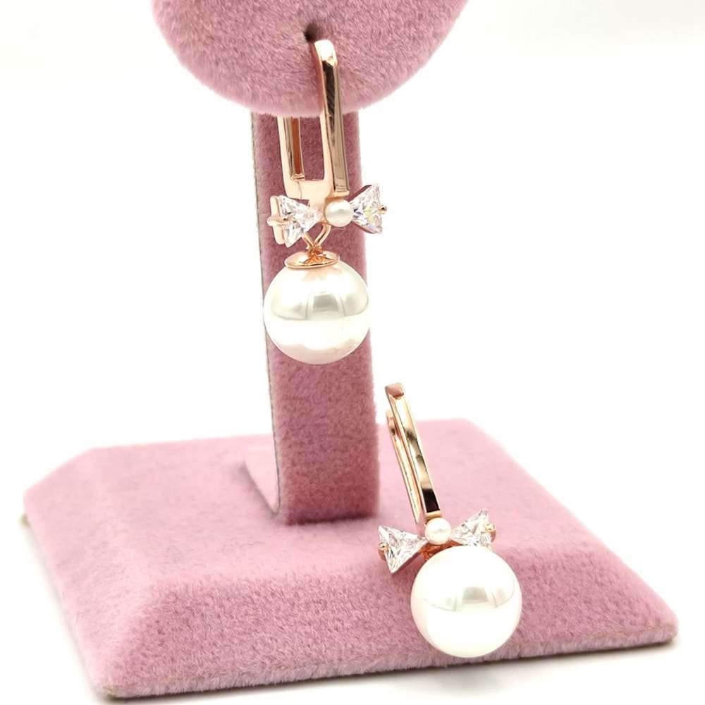 İTHAL FİYONK DETAY GÜMÜŞ İNCİ U KÜPE - ROSE BAKIR