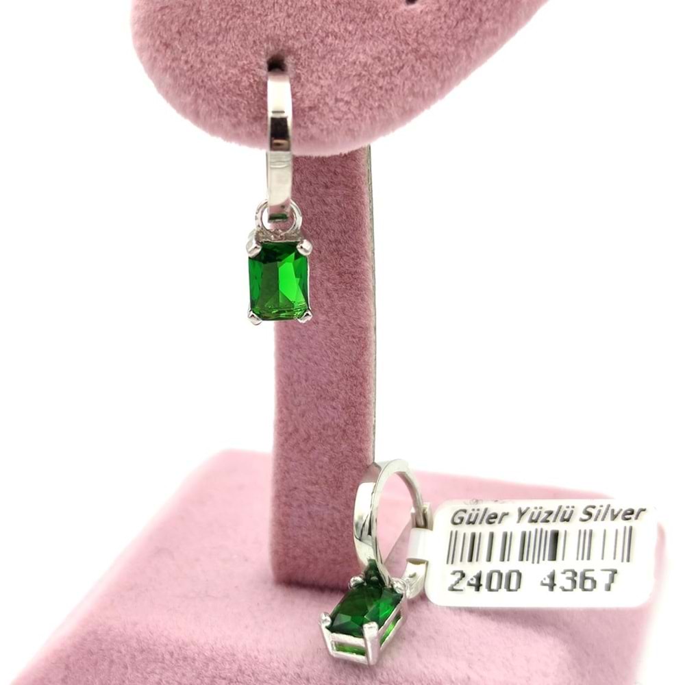 ZÜMRÜT ZİRKON BAGET HALKA GÜMÜŞ KÜPE - RODYUM BEYAZ