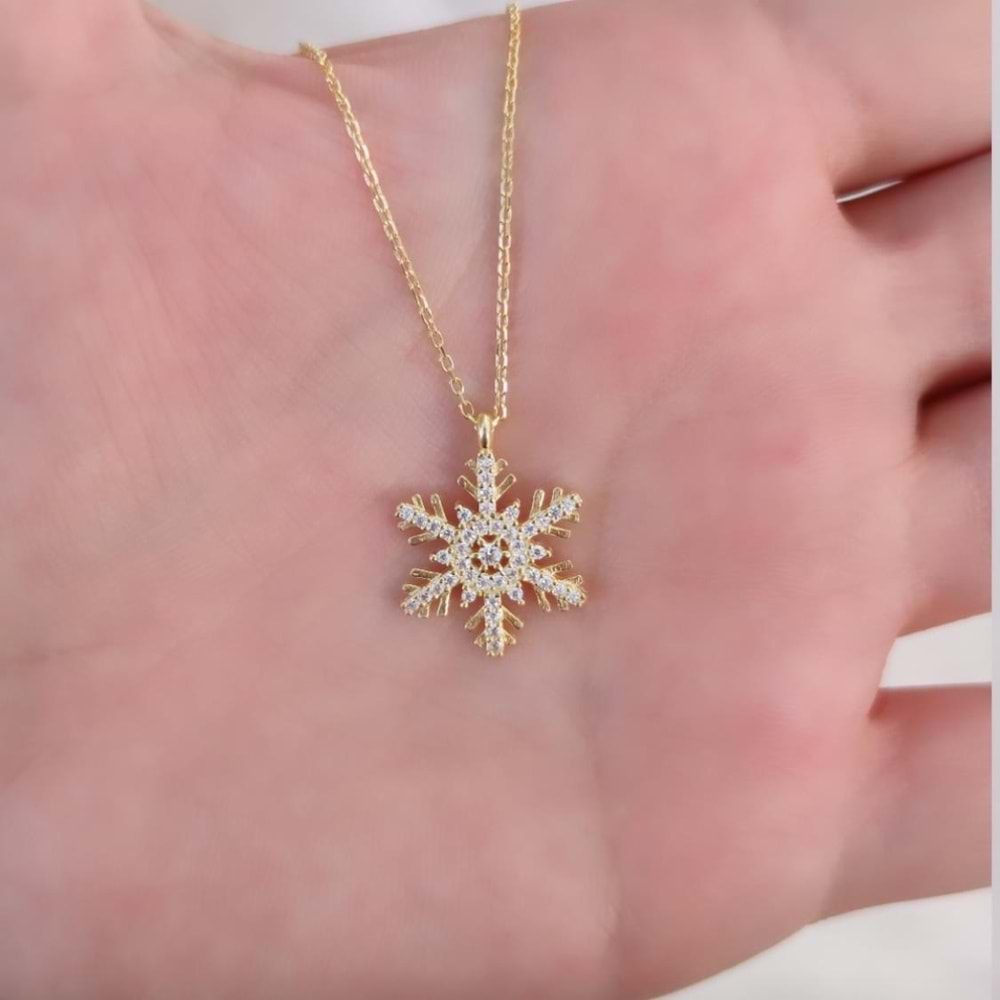 KAR TANESİ GÜMÜŞ KOLYE - ALTIN SARI