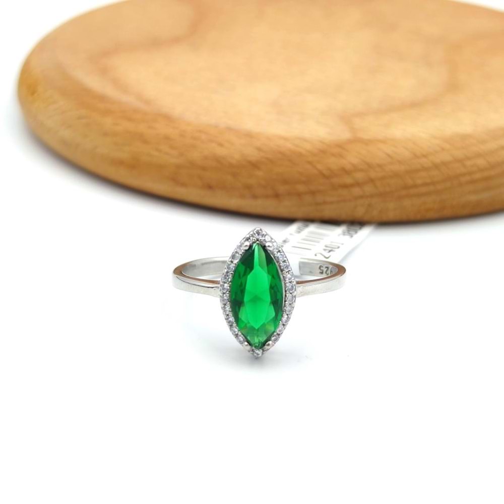 ZÜMRÜT ZİRKON MEKİK TAŞLI GÜMÜŞ YÜZÜK - 17