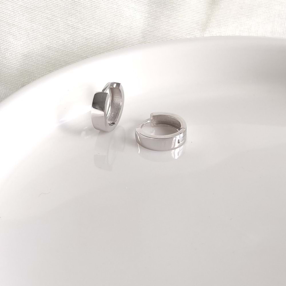 1 CM DÜZ HALKA GÜMÜŞ KÜPE - RODYUM BEYAZ