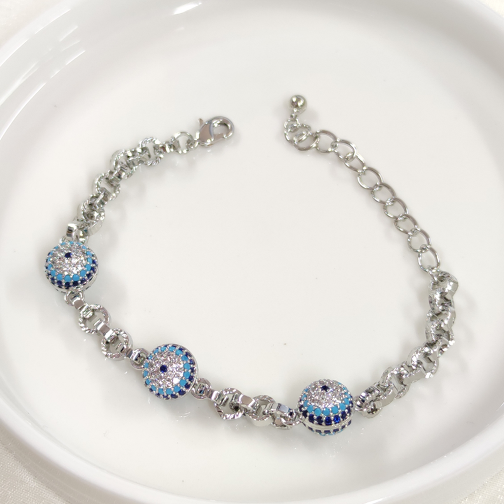 FULLYX ÜÇLÜ SOSYETE GÖZÜ NAZAR BONCUKLU BİLEKLİK 17+5 CM GOLD - BEYAZ