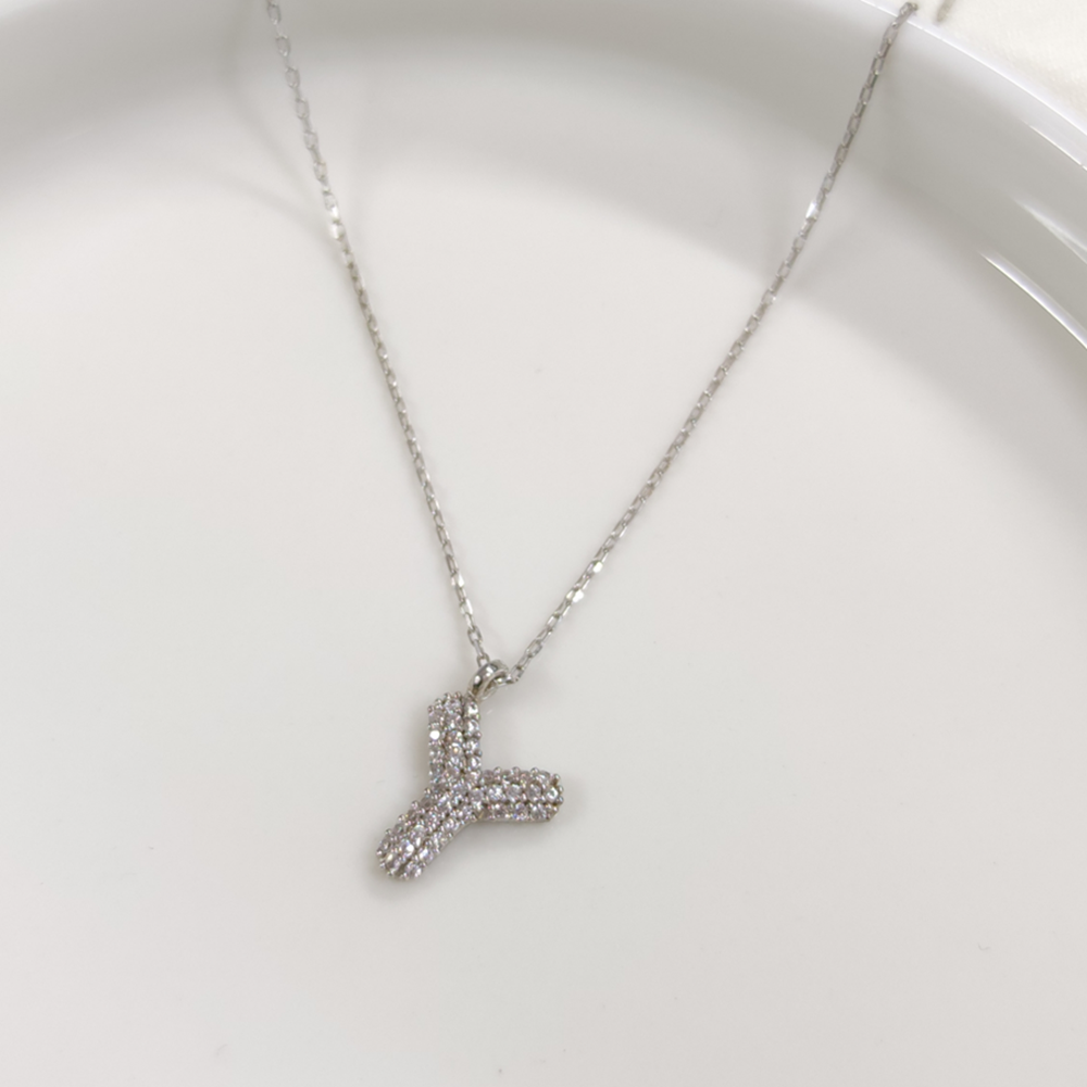 Y TAŞLI GÜMÜŞ HARF KOLYE - RODYUM BEYAZ