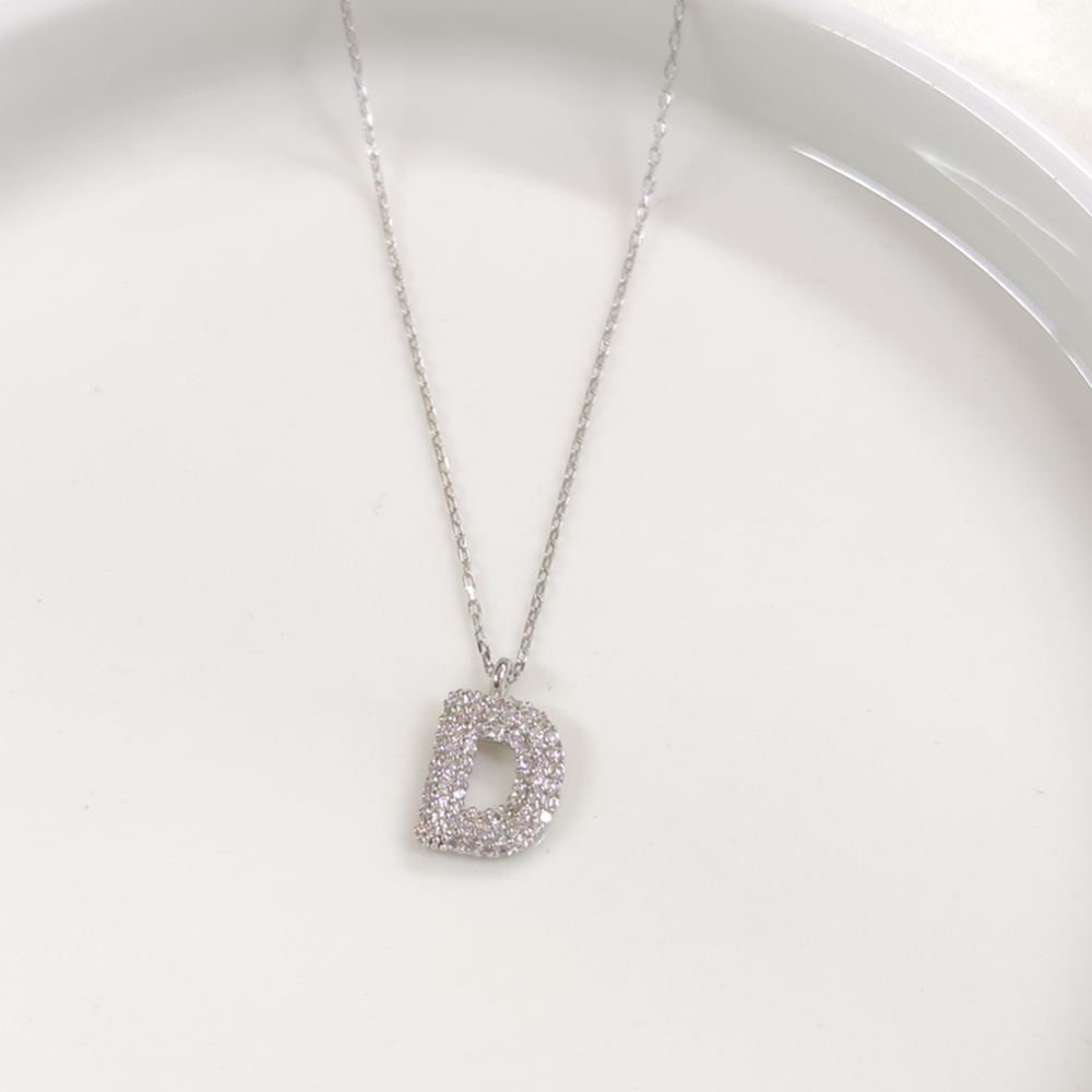 D TAŞLI GÜMÜŞ HARF KOLYE - RODYUM BEYAZ