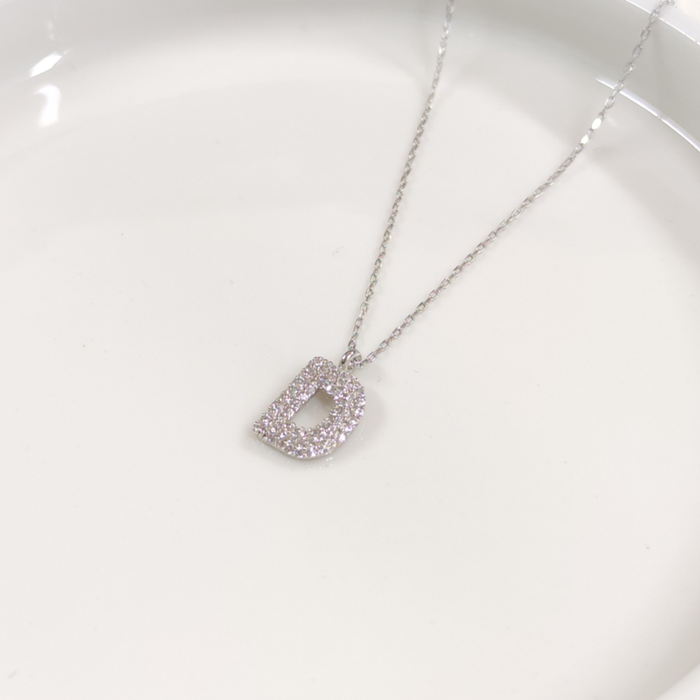 D TAŞLI GÜMÜŞ HARF KOLYE - RODYUM BEYAZ