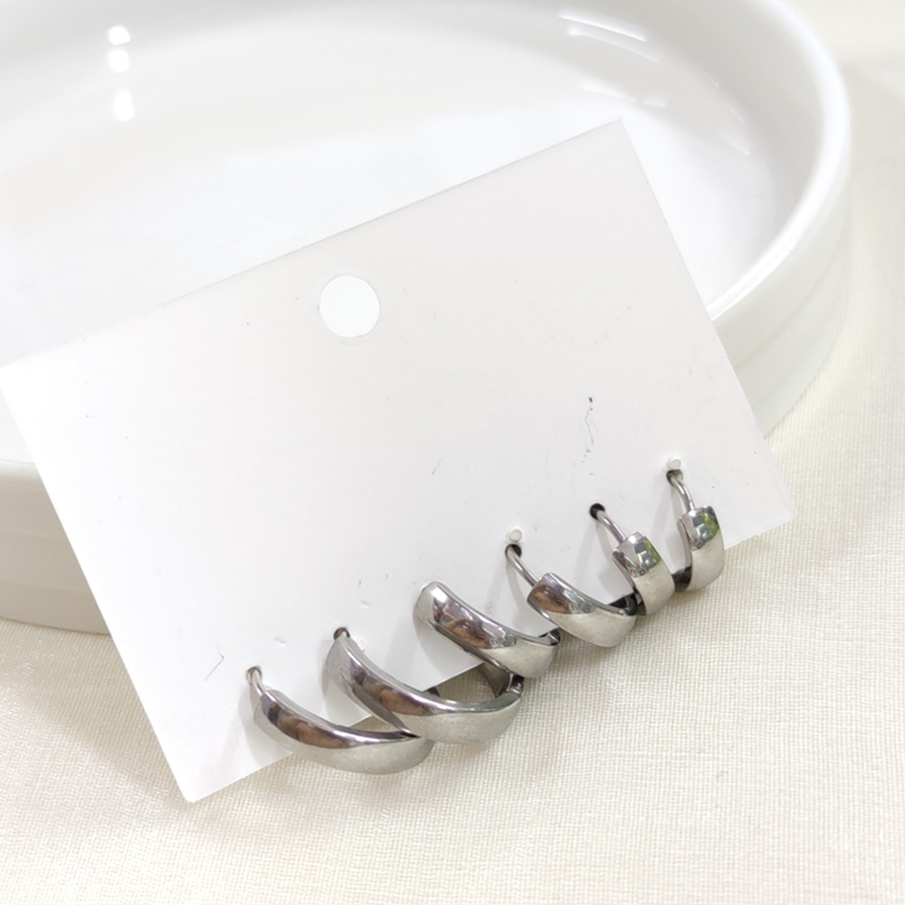 ÇELİK 10MM 12MM 17MM KOMBİN HALKA KÜPE SET - BEYAZ