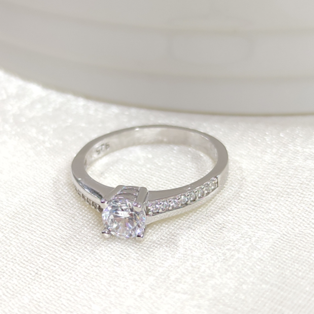 5 MM KENAR TAŞLI TEK TAŞ GÜMÜŞ YÜZÜK - 13