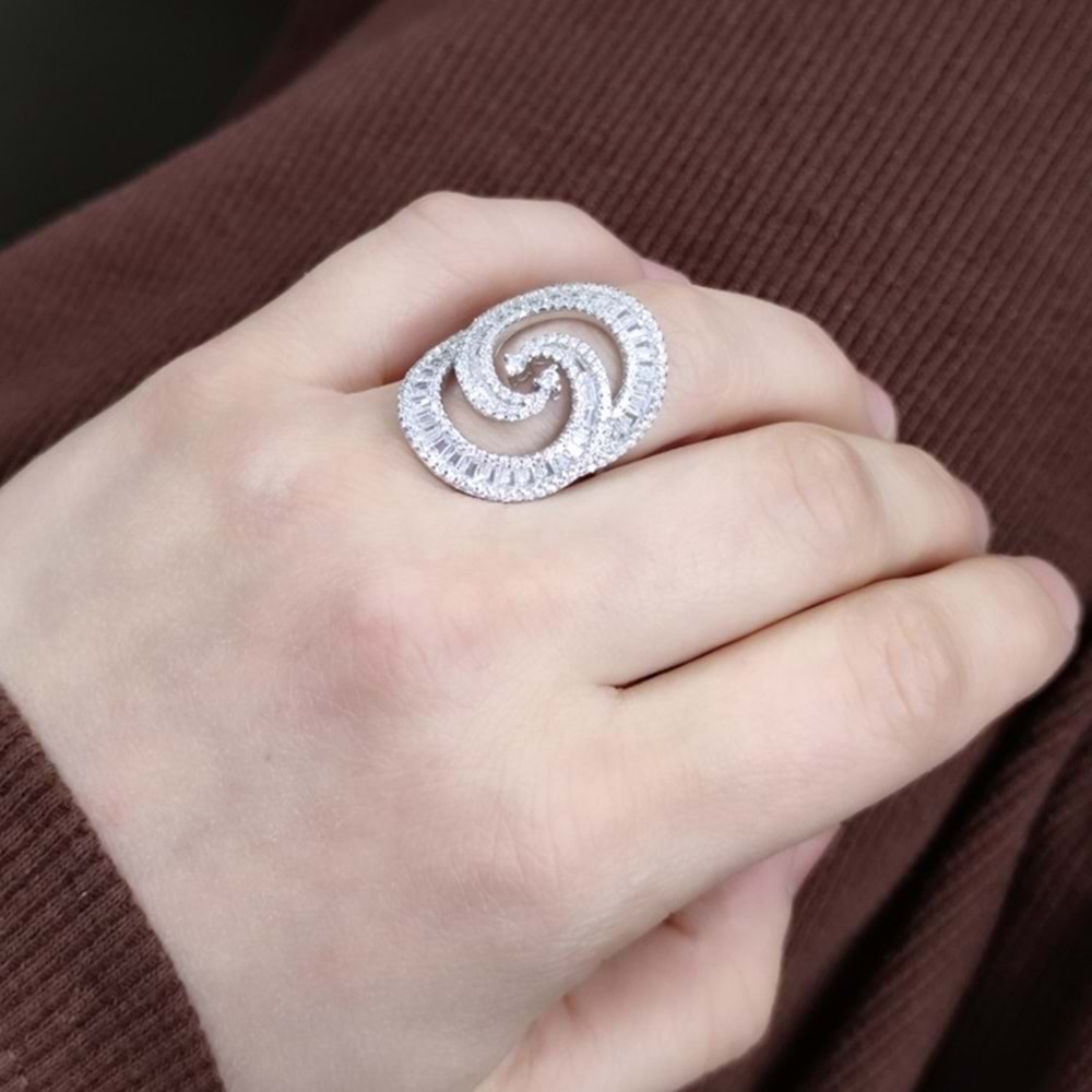 İTHAL BAGET TAŞ DETAYLI OVAL GÜMÜŞ YÜZÜK - 12