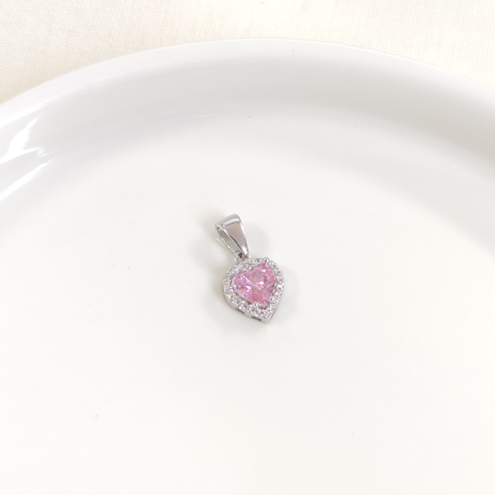 1 CM PEMBE KALP GÜMÜŞ KOLYE UCU