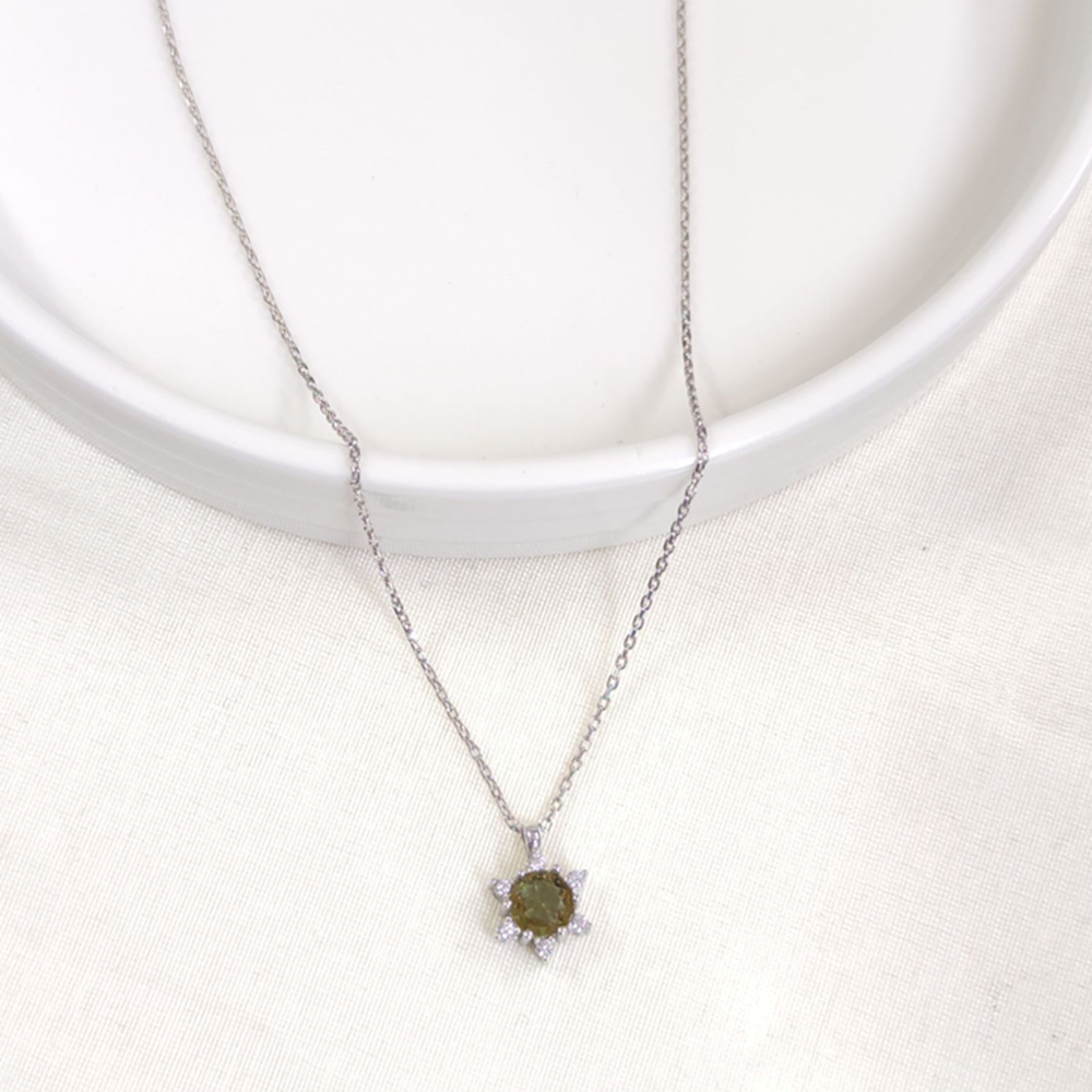 1 CM SULTANİT TAŞLI LOTUS GÜMÜŞ KOLYE 40+5 CM