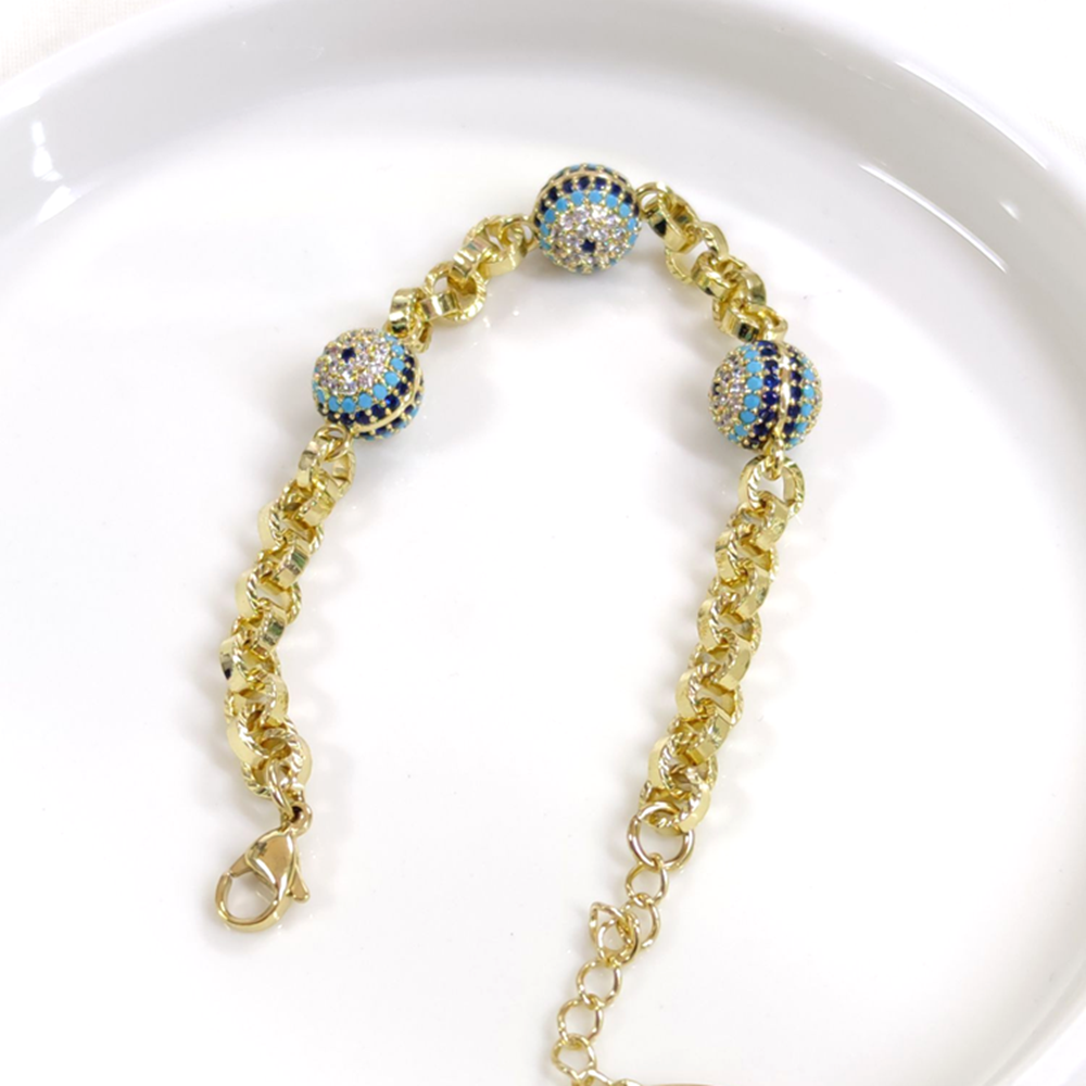 XUPING ÜÇLÜ SOSYETE GÖZÜ NAZAR BONCUKLU BİLEKLİK 17+3 CM - ALTIN SARI