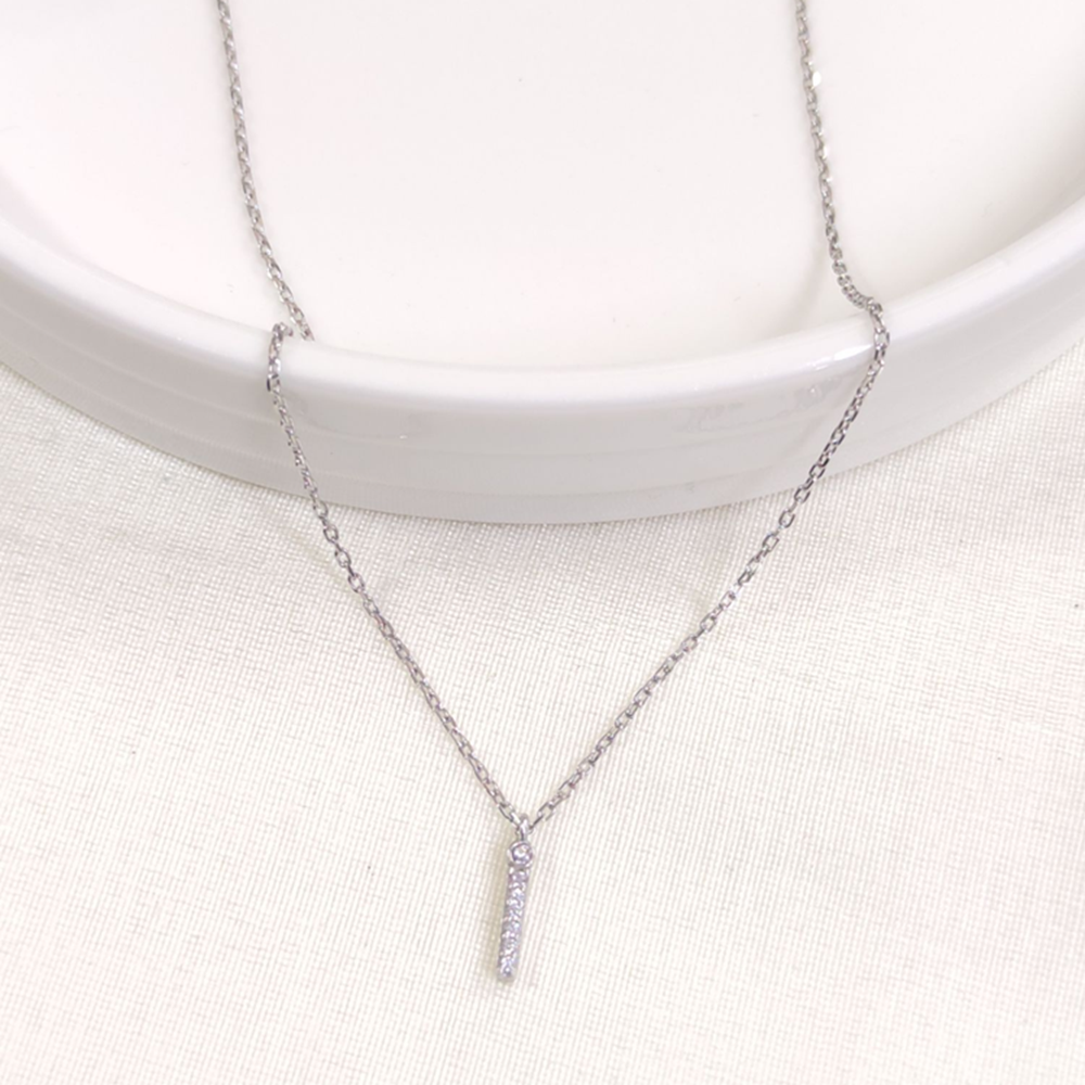 1 CM TAŞLI İ HARF GÜMÜŞ KOLYE 40+5 CM - RODYUM BEYAZ