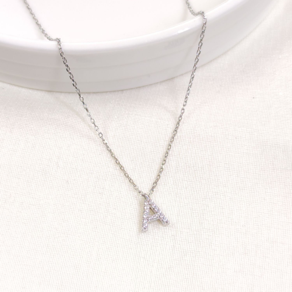 1 CM TAŞLI A HARF GÜMÜŞ KOLYE 40+5 CM - RODYUM BEYAZ