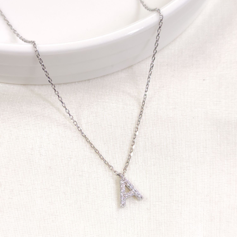 1 CM TAŞLI A HARF GÜMÜŞ KOLYE 40+5 CM - RODYUM BEYAZ