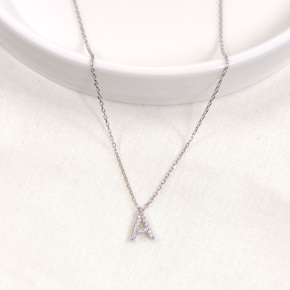 1 CM TAŞLI A HARF GÜMÜŞ KOLYE 40+5 CM